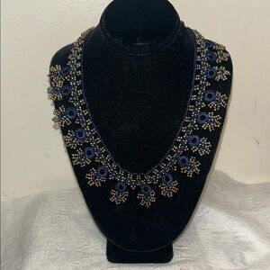 Exquisite Blue and Gold Beaded Necklace